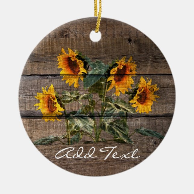 Adorno De Cerámica Girasol de madera de grano rústico (Frente)