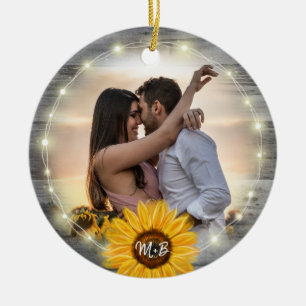 Adorno De Cerámica Girasol rústico nuestra primera foto del navidad