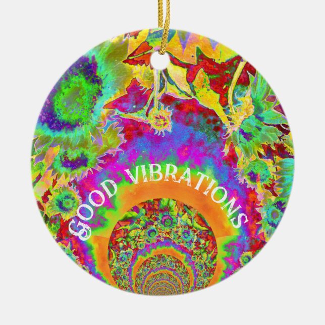 Adorno De Cerámica girasoles abstractos | flores retro funky (Frente)