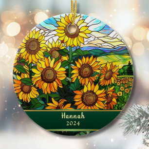 Adorno De Cerámica Girasoles en Vidrio Rojizo Personalizados