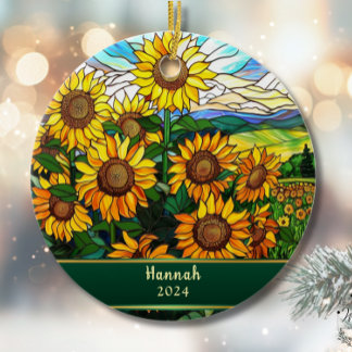Adorno De Cerámica Girasoles en Vidrio Rojizo Personalizados