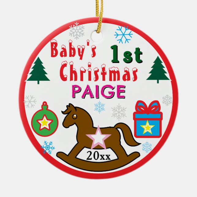 Adorno De Cerámica Girl First Christmas Rocking Horse INSERT PHOTO (Frente)