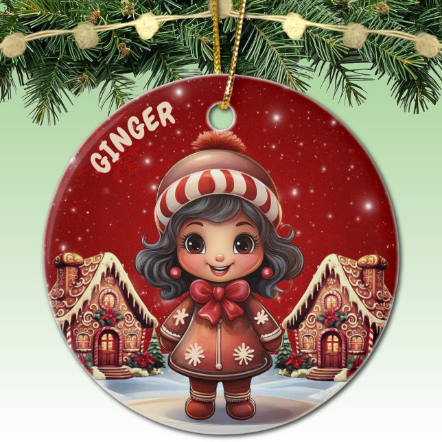 Adorno De Cerámica Girl Gingerbread Village House Christmas Decor (Personalizable Girl Gingerbread & Houses Christmas Decor Customizable Ornament  Xmas Decoration 🎄)