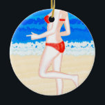 Adorno De Cerámica Girl in Bikini on The Beach Painting<br><div class="desc">Girl with a red bikini on the beach colourful painting double sided ceramic Christmas ornament</div>