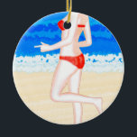 Adorno De Cerámica Girl in Bikini on The Beach Painting<br><div class="desc">Girl with a red bikini on the beach colourful painting double sided ceramic Christmas ornament</div>