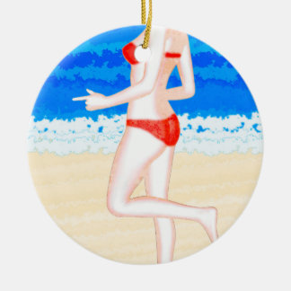Adorno De Cerámica Girl in Bikini on The Beach Painting
