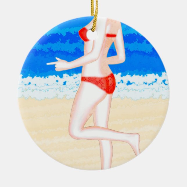Adorno De Cerámica Girl in Bikini on The Beach Painting (Frente)