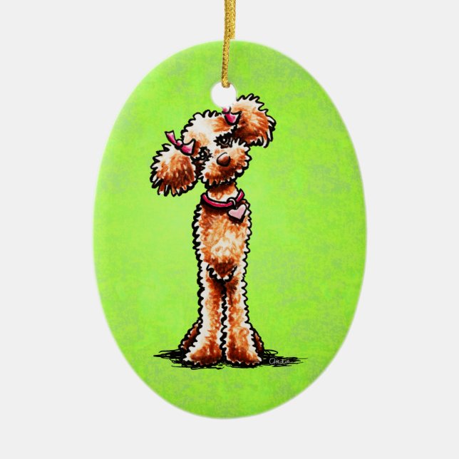 Adorno De Cerámica Girly Apricot Poodle Off-Leash Art™ (Frente)