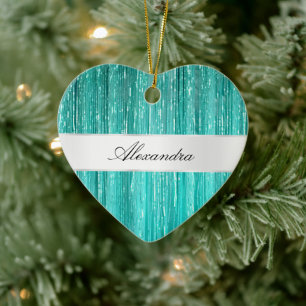 Adorno De Cerámica Girly Aqua Mint Glam Glitzy Tinsel Stripes
