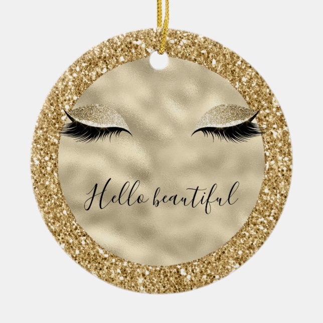 Adorno De Cerámica Girly Eyelash Purpurina Glam Gold personalizado (Frente)