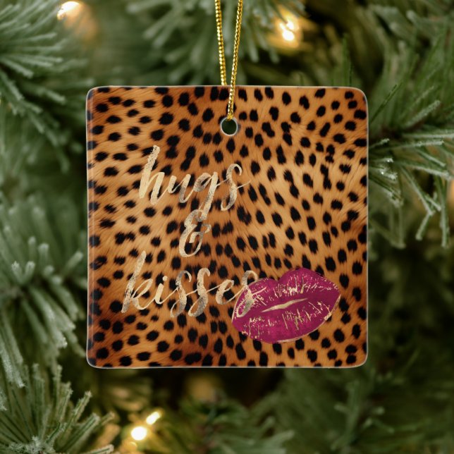 Adorno De Cerámica Girly Glam Cheetah Leopard Abrazos y besos (Árbol)