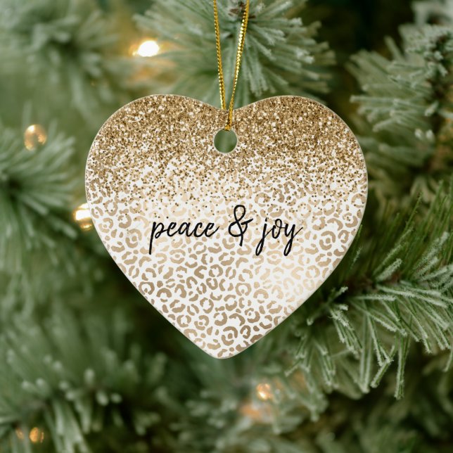 Adorno De Cerámica Girly Glam Gold Leopard Print Purpurina Sparkle (Árbol)