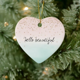 Adorno De Cerámica Girly Glam Rubor Pink Mint Gold Sparkle Confetti