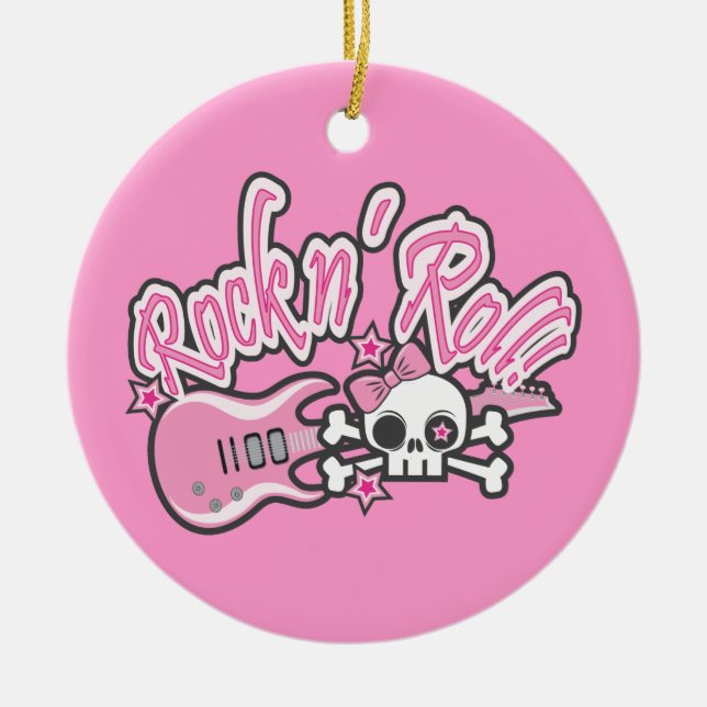 Adorno De Cerámica Girly Rock n' Roll Skull (Frente)