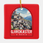 Adorno De Cerámica Gjirokaster Albania Vintage de arte de viajes<br><div class="desc">Diseño de viajes de vector retro Gjirokastër. Se encuentra en un valle entre las montañas de Gjerë y el Drino.</div>