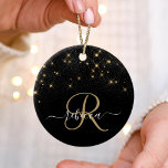 Adorno De Cerámica Glam Gold Purpurina Diamond Sparkle Elegant Monogr<br><div class="desc">Crea tu propio ornamento de brillo de diamante negro y dorado personalizado con tu monograma y nombre personalizado.</div>