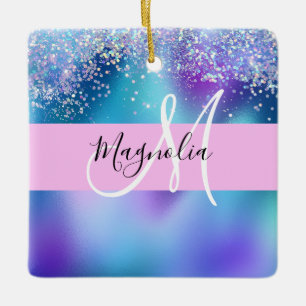 Adorno De Cerámica Glam Holográfico Sirena Brillo Destello Monograma