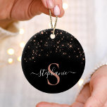 Adorno De Cerámica Glam Rosa Gold Purpurina Elegante Monograma de Luj<br><div class="desc">Crea tu propio ornamento de brillo de diamante negro y rosa personalizado con tu monograma y nombre personalizado.</div>