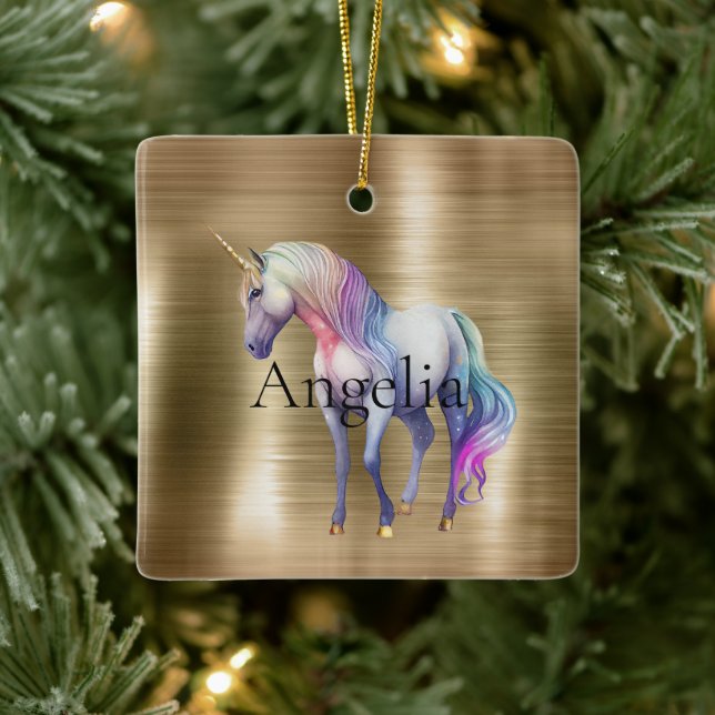 Adorno De Cerámica Glam Unicorn Gold (Árbol)