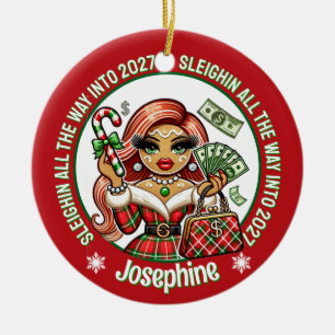 Adorno De Cerámica Glamurosa Fashionista de Pan de Jengibre Navidad