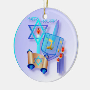 Adorno De Cerámica Glass Azul Dreidel-Happy Hanukkah