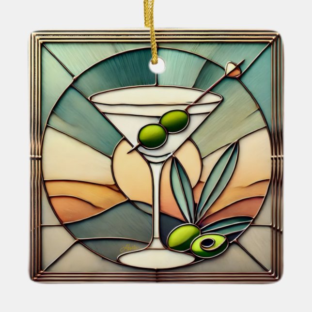 Adorno De Cerámica Glass de Mediano Siglo 2 Olive Martini (Anverso)