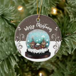Adorno De Cerámica Glass Snowball Winter Village Snowflakes Brown