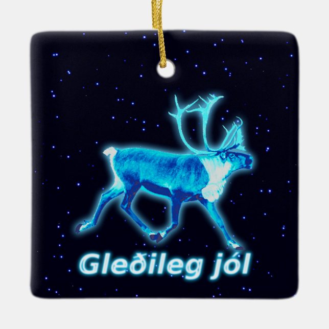 Adorno De Cerámica Gleðileg Jól - Blue Caribou (Reno) (Anverso)