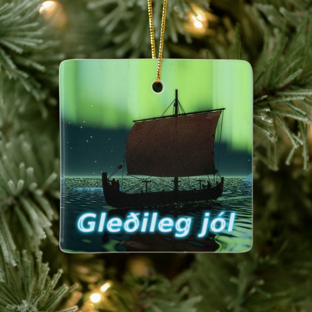 Adorno De Cerámica Gleðileg Jól - nave de Viking (Árbol)