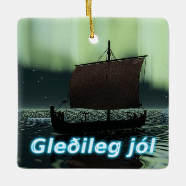 Adorno De Cerámica Gleðileg Jól - Viking Ship (Anverso)