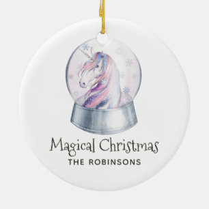 Adorno De Cerámica Glitter de Acuarela Unicornio Navidad