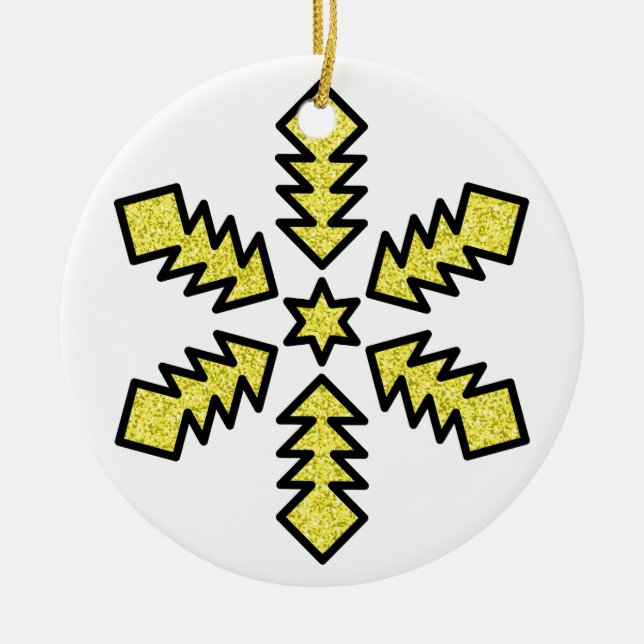 Adorno De Cerámica Glitter Snowflake - Yellow Star (Frente)