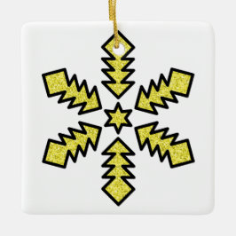 Adorno De Cerámica Glitter Snowflake - Yellow Star