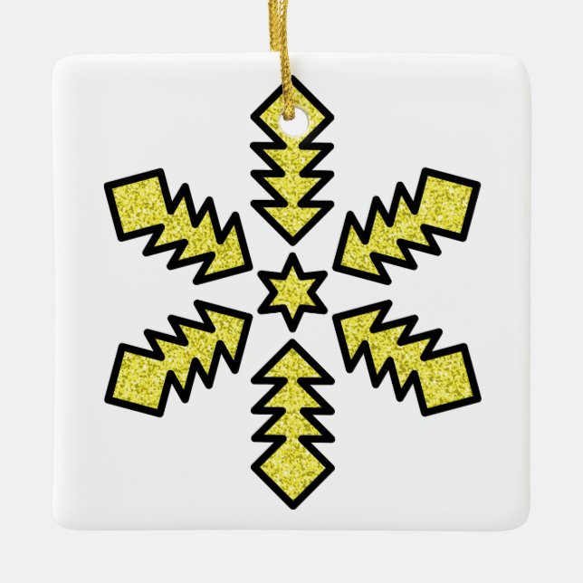 Adorno De Cerámica Glitter Snowflake - Yellow Star (Anverso)