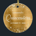 Adorno De Cerámica Glittery Gold Foil Quinceañera<br><div class="desc">Create your own 15th birthday circle ornament for your daughter. You can customize the block text or calligraphy wording or font style. The digital art background features a faux gold glitter and golden yellow ombre foil. On the backside, you can add a family photo if you'd like. Girly quinceañera milestone...</div>