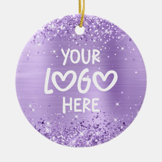Adorno De Cerámica Glittery Lavender Faux Foil Business Logo Holiday (Frente)