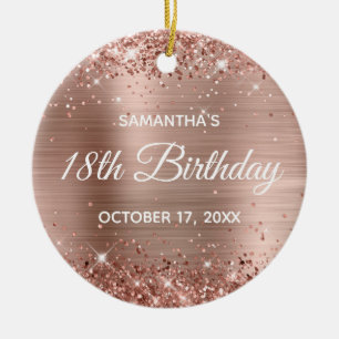 Adorno De Cerámica Glittery Rose Gold Foil 18th Birthday