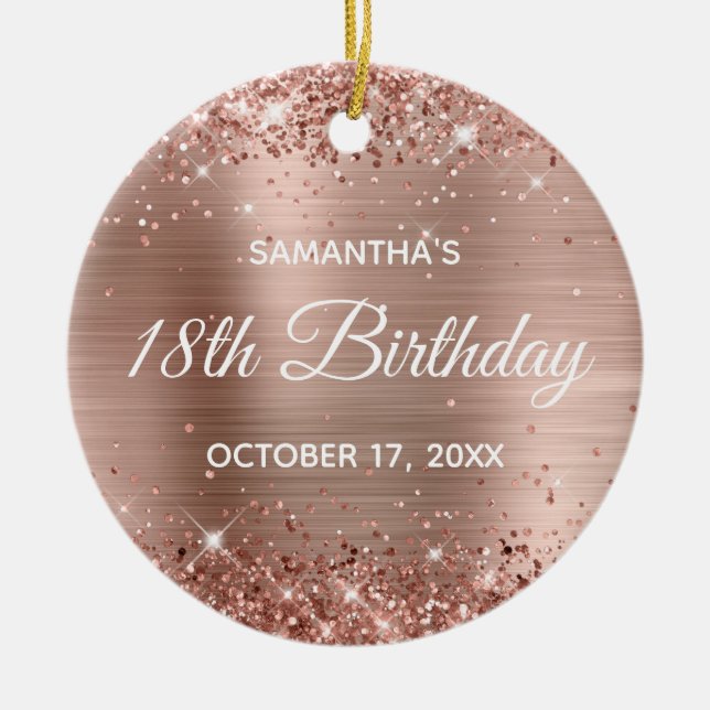 Adorno De Cerámica Glittery Rose Gold Foil 18th Birthday (Frente)