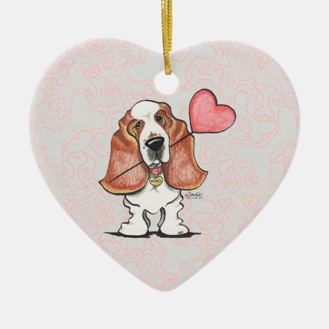 Adorno De Cerámica Globo del corazón del Hound de Basset (Frente)