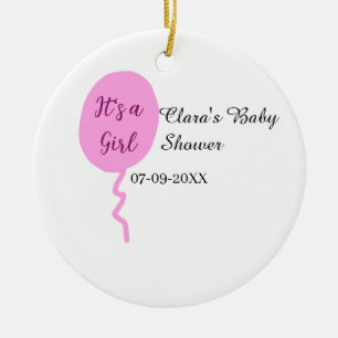 Adorno De Cerámica Globo rosa es una ducha de bebé chica añadir fecha