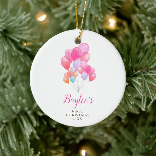 Adorno De Cerámica Globos de acuarela personalizados para bebé recién (Árbol)