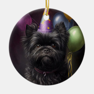 Adorno De Cerámica Globos de cumpleaños de Affenpinscher Dog