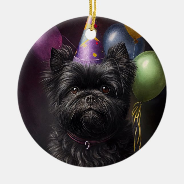 Adorno De Cerámica Globos de cumpleaños de Affenpinscher Dog (Frente)
