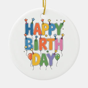 Adorno De Cerámica Globos de Feliz Cumpleaños