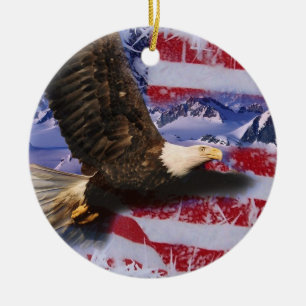 Adorno De Cerámica Gloria congelada, águila y bandera estadounidense