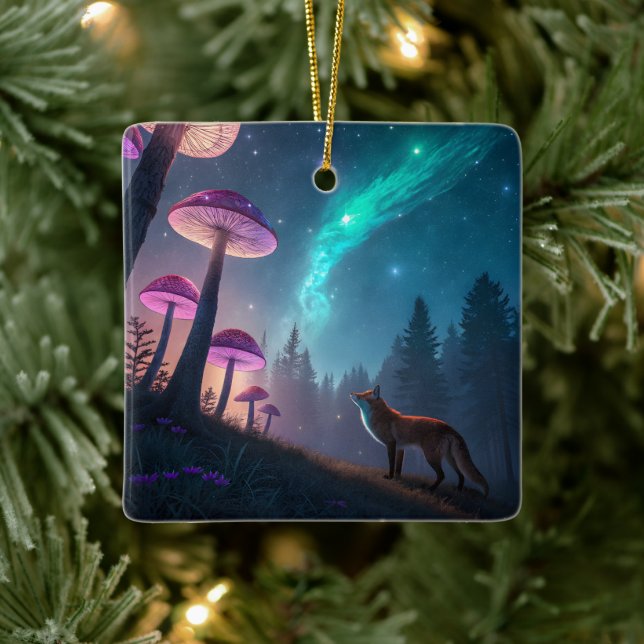 Adorno De Cerámica Glowing Mushroom Forest Fox Fantasy Art (Árbol)