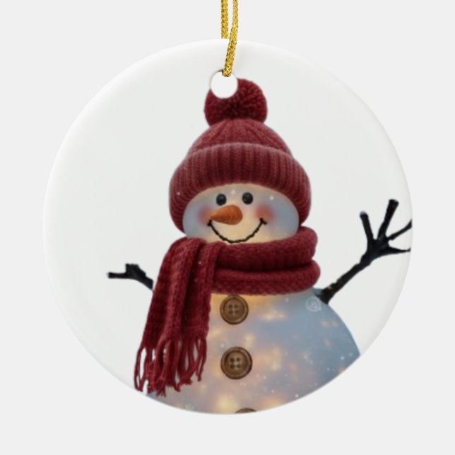 Adorno De Cerámica Glowing Winter Snowman - Cozy Christmas Night (Frente)