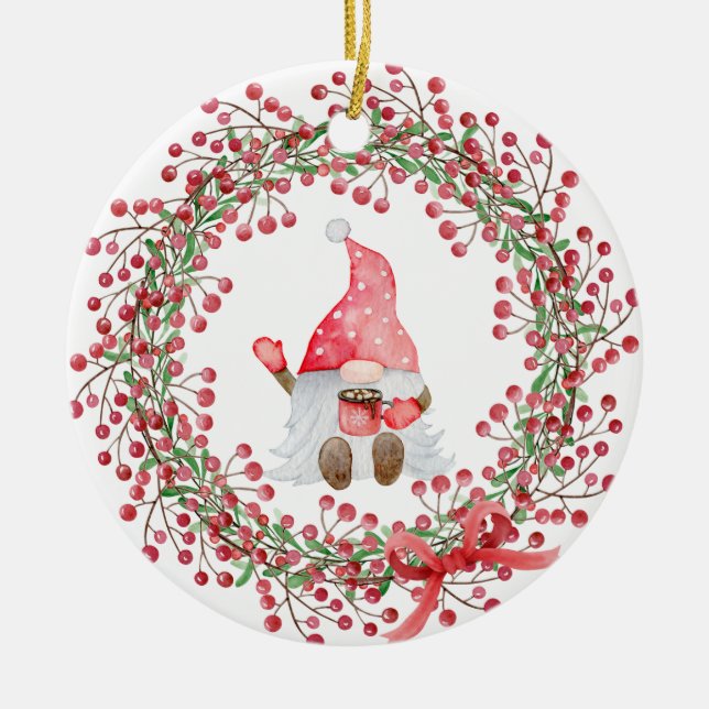 Adorno De Cerámica Gnome Berry Wreath (Frente)