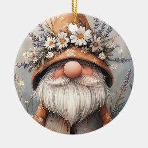 Adorno De Cerámica Gnome caprichoso de flores: Adorable Watercolor Ar