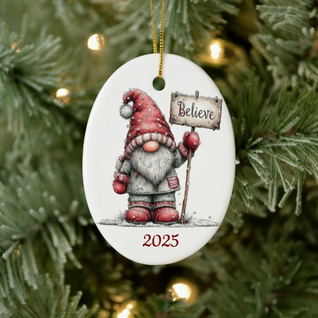 Adorno De Cerámica Gnome Ceramic Oval Christmas Ornament (Árbol)